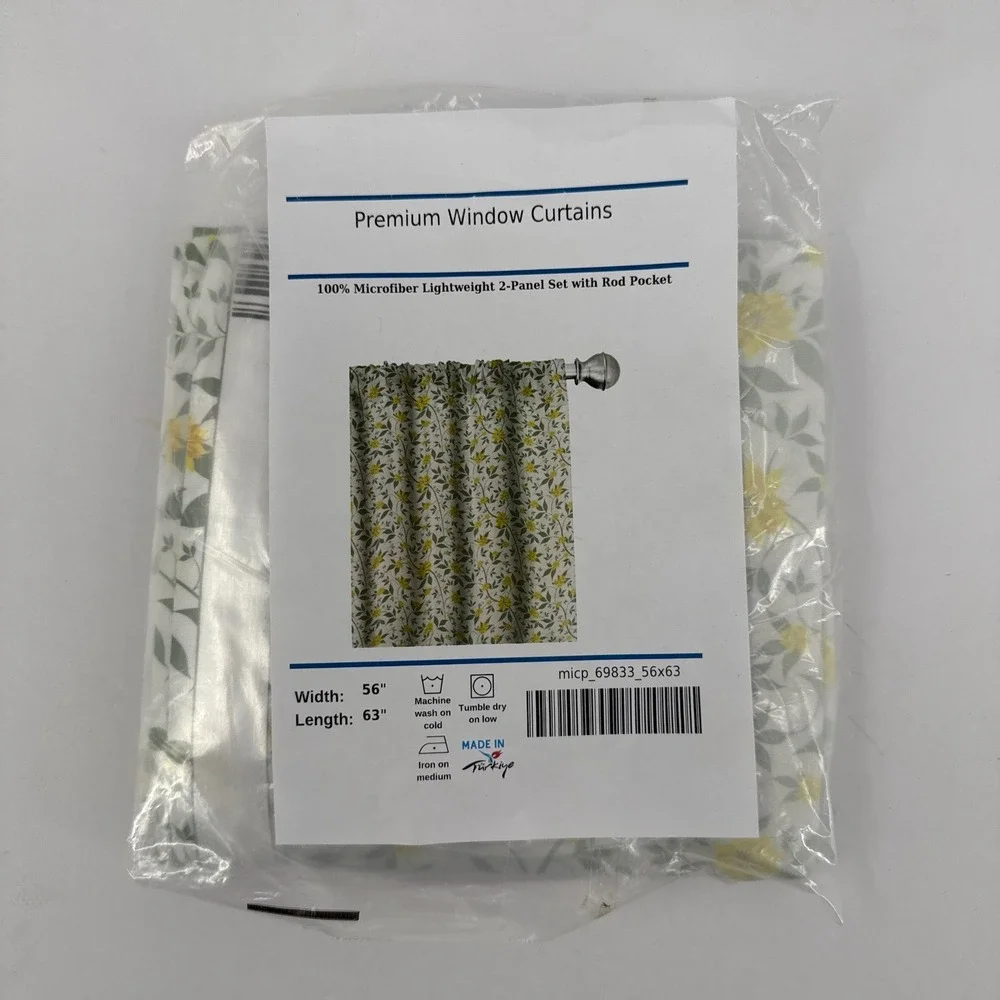 Ambesonne Floral Window Curtains 2 Panel Set Yellow Green White 56x63 Rod Pocket